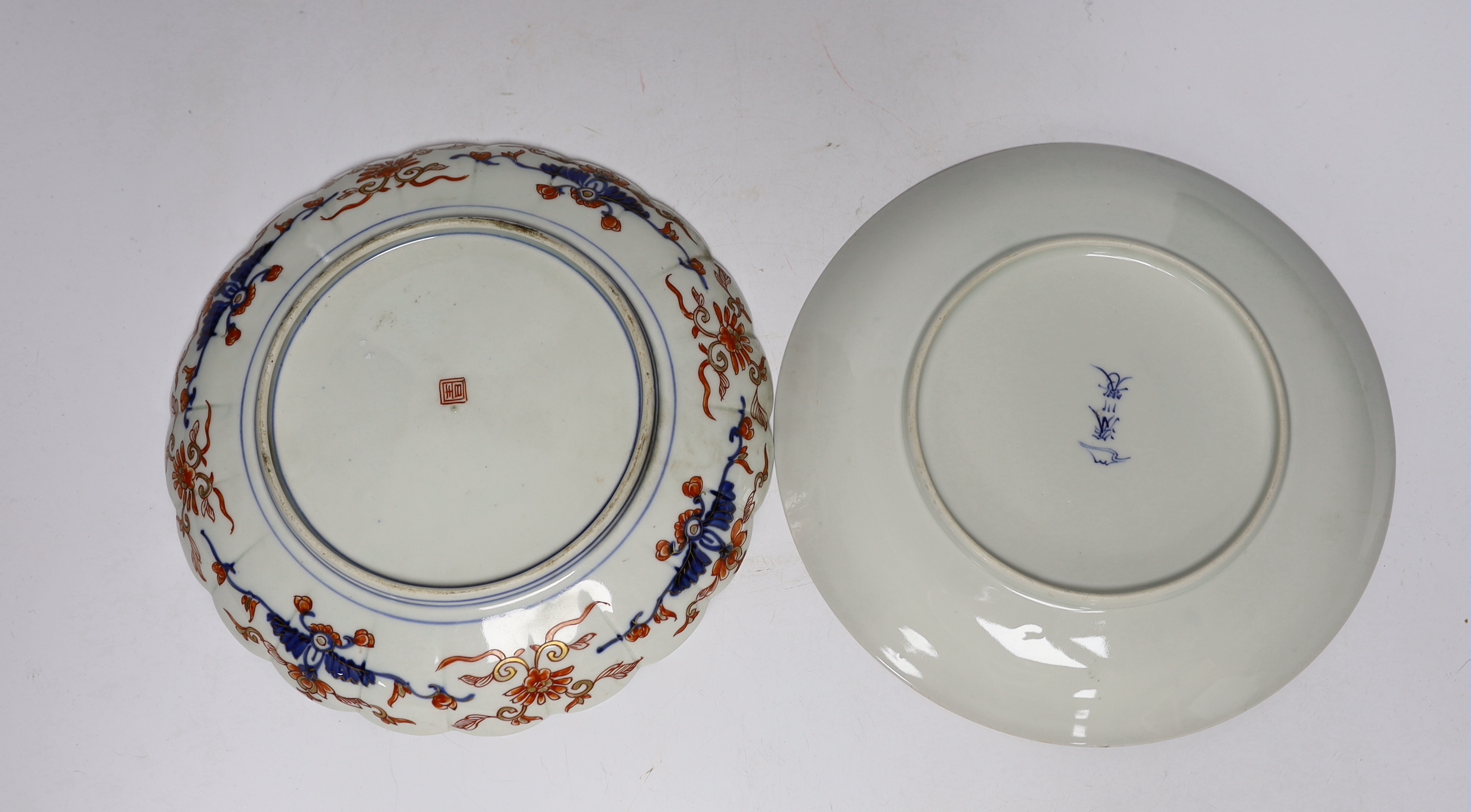 Assorted Japanese ceramics including Imari plate and three satsuma saucers, largest 25cm in diameter